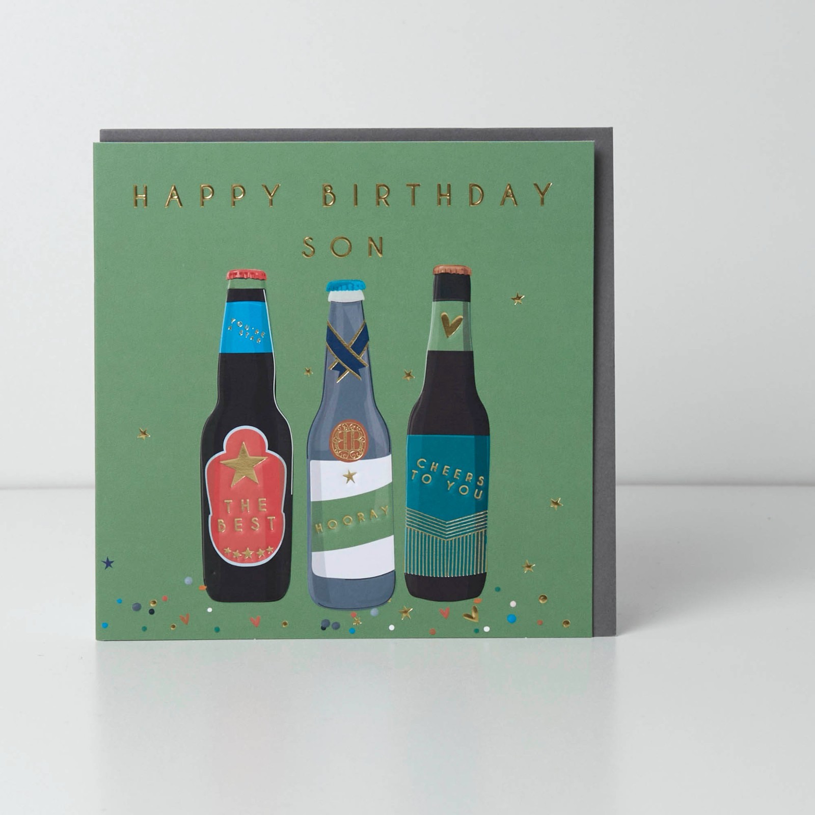 Son Birthday Card Beer Bottles Lager Cheers - Stylish Gold Foiled Greeting Card