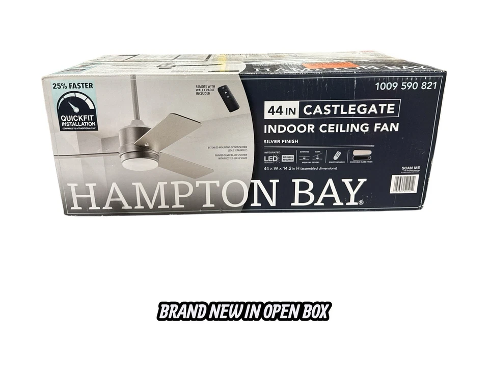 Hampton Bay Castlegate 44" LED Ceiling Fan Silver Indoor 3-Blade Light Remote 🔷 - Image 2 of 4