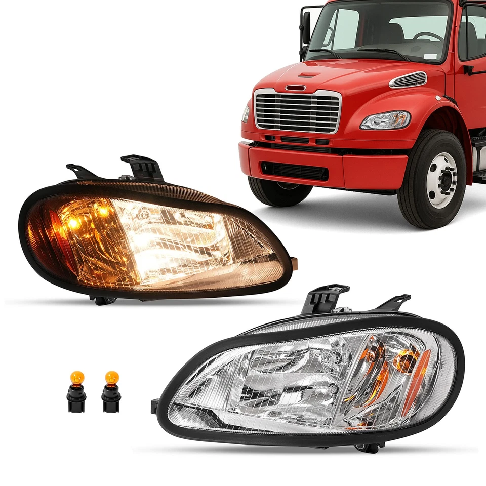 For Freightliner M-2 M2  2003-2018 Chrome Headlights Headlamps LH & RH Pair Set - Image 2 of 4