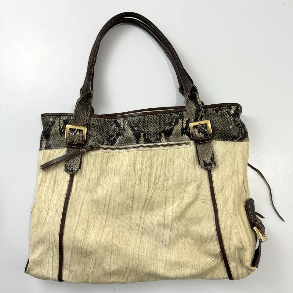 Bolso de Hombro Marco Buggiani Hecho en Italia Crema Genuino Piel de Reptil/Serpiente Dorado Foto 4 de 4