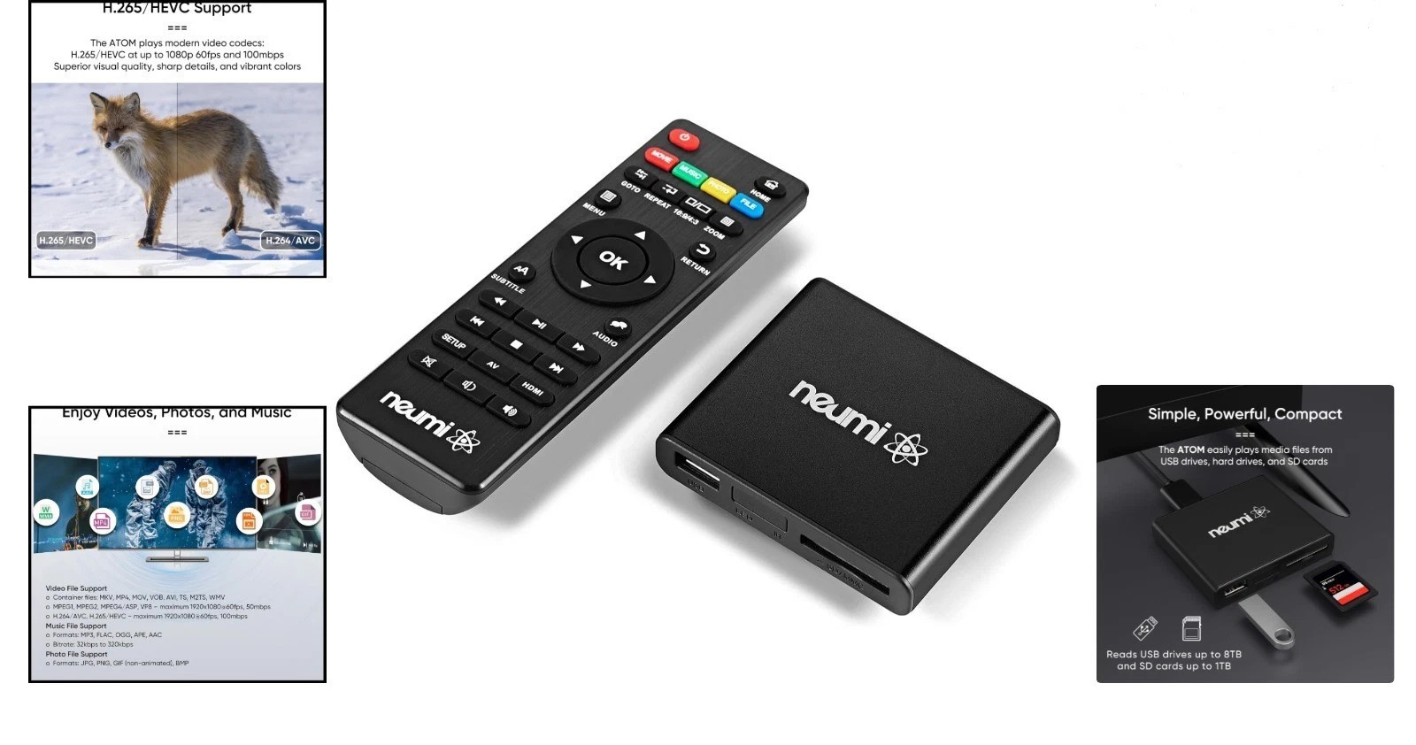 1080P HDMI Digital Media Player - Compact Design for USB & SD Playback