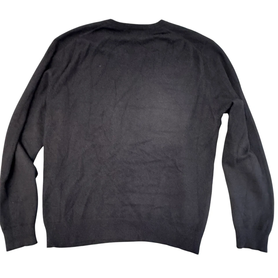 Suéter tejido 100 % cachemir fino grande negro cuello en V Preppy clásico de negocios para hombre Foto 2 de 4