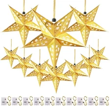 10 Pcs Christmas 3D Paper Star Lantern with 10 LED Light 11.8 Inch 5 Point Xmas