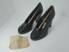 Vintage Deadstock 1940s Sundial Smart Set Black Leather Heels Size 4 Usa