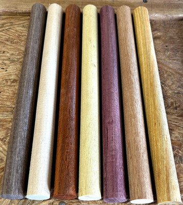SEVEN (7) VARIOUS LONG ROUND DOWEL KILN DRIED WOOD LUMBER 12'' X 15/16 DIAMETER