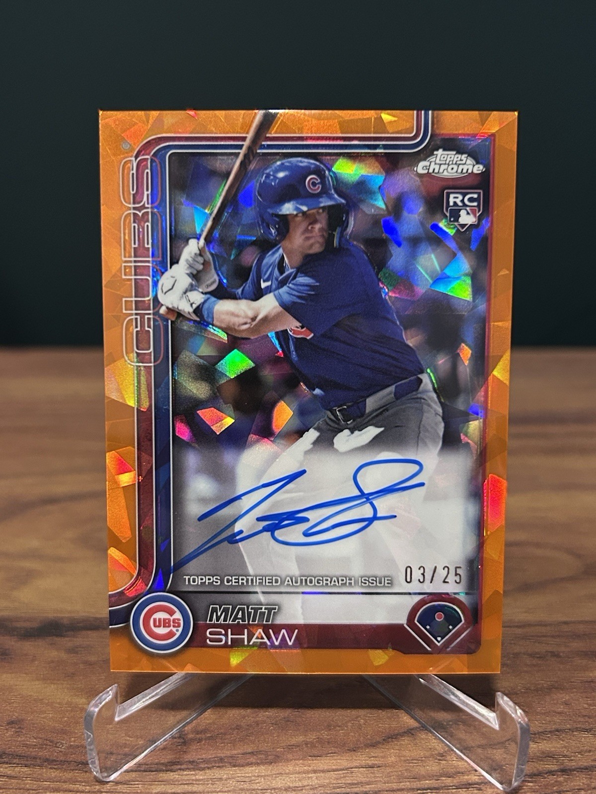 2025 Topps Chrome Sapphire Matt Shaw Rookie Auto /25 Orange Sapphire #RA-MS Cubs