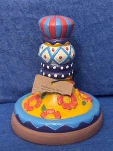 CUTE!  NOS NWT Ceramic 4inch Tall HANDLED COOKIE PRESS handpainted Floral Design