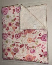 MODERN BABY WHITE SHERPA PINK FLORAL FLOWERS BABY BLANKET F2