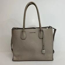 Michael Kors Womens Mercer Gray Leather Lock Charm Convertible Tote Handbag