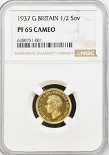1937 Great Britain George VI Gold 1/2 Half Sovereign PF65 CAMEO Graded By NGC