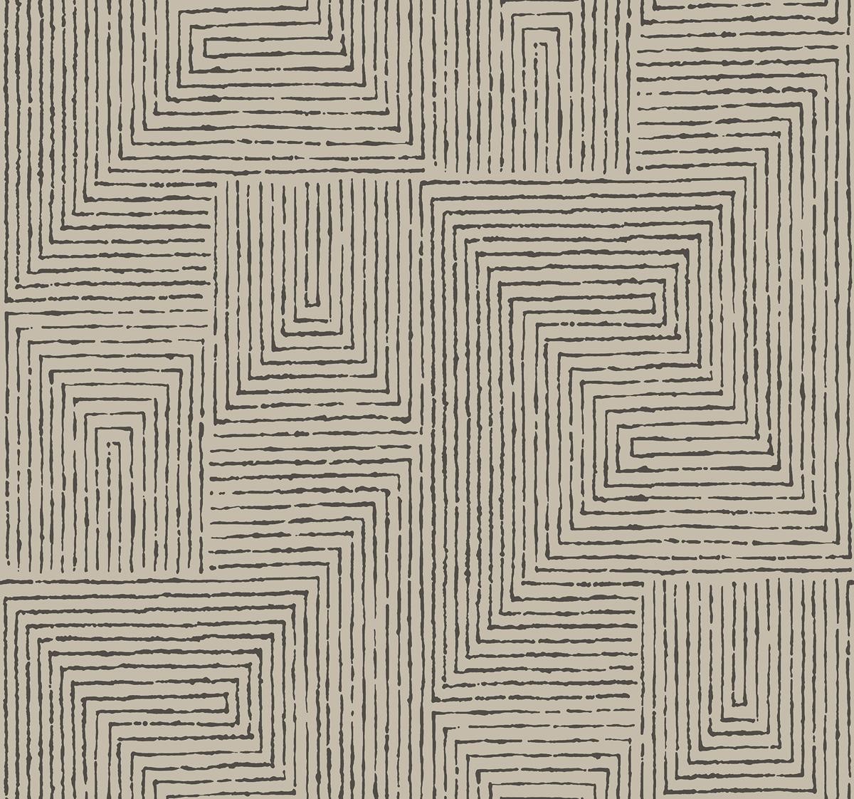 YK72140_Scott Living3 Geometric, Maze, Key Warm Khaki Fine Decor Wallpaper