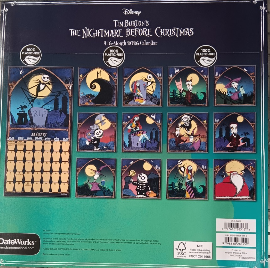 2026 The Nightmare Before Christmas 12" x 24" Wall Calendar-DateWorks FAST DELV