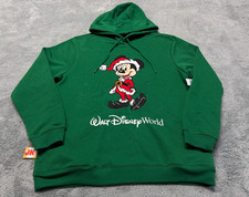 NEW Walt Disney World Santa Mickey Mouse Hoodie Adult Large Green Christmas