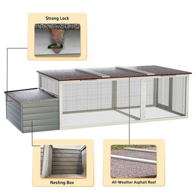 Large Wooden Chicken Coop with 20.93ft² Run, Weatherproof Roof