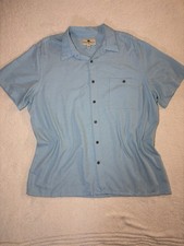 Men's Vintage Island Shores Button Hawaiian Collar Shirt Light Blue Size XL