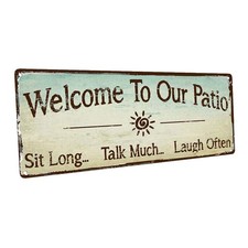 Homebody Accents - "Welcome to our patio" Metal Sign, 6x16 in 6x16, neutral