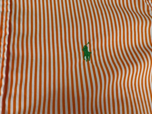 Polo Ralph Lauren Classic Fit Orange White Striped Button Shirt Green Pony XL - Picture 3 of 11