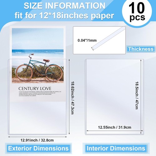 Ireer 20 Pcs Clear Hard Plastic Sheet Protectors, 12'' X 18'' Rigid