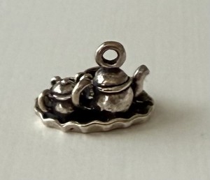 Sterling Silver 3D Charm Teapot Service Set cream,Sugar , Tray 925
