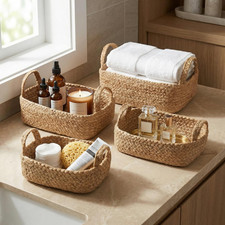 Beautiful Storage Basket Set of 4 - Natural Jute Rope Baskets for Shelves Are Pe