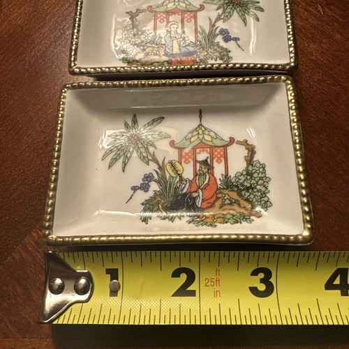 Süßes PAAR Vintage Porzellan Erphila Germany asiatische Szene Goldrand Schmuckschale - Bild 3 von 5