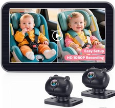 HD 1080P Dual Baby Car Camera: 7" Split Screen to Monitor 2 Kids, Auto Loop R...
