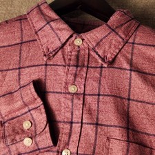 Mens Plaid Flannel Button Up Shirt Red Navy Long Sleeve Casual Size M