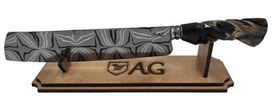 10  Mosaic Damascus Cleaver Knife   Whale Skull Handle, Black Resin