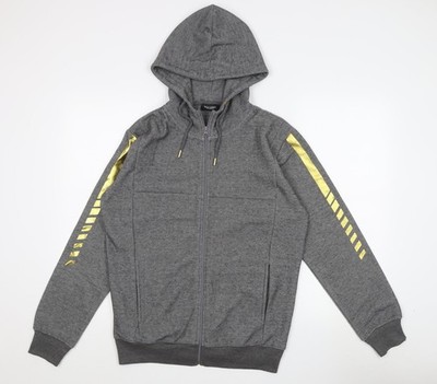 Alex Jones London grauer Hoodie mit durchgehendem Reißverschluss für Herren, Größe S