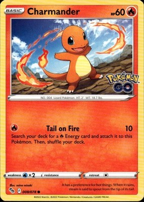 Charmander Common Pokemon GO 008/078 Fire Pokemon Card