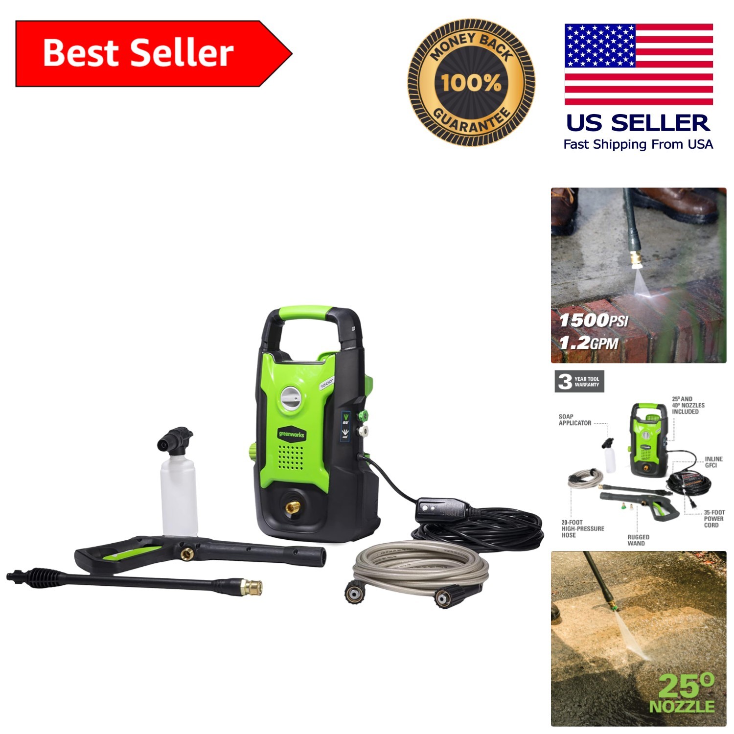 Powerful 1500 PSI Hand-Carry Pressure Washer - Multi-Surface