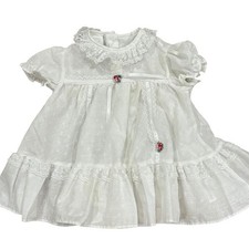 Vintage White Lace Baby Dress With Floral Accents  Ruffled Hem 9 Months