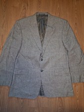 Hickey Freeman 100 Linen Sport Coat 43R Beige Houndstooth