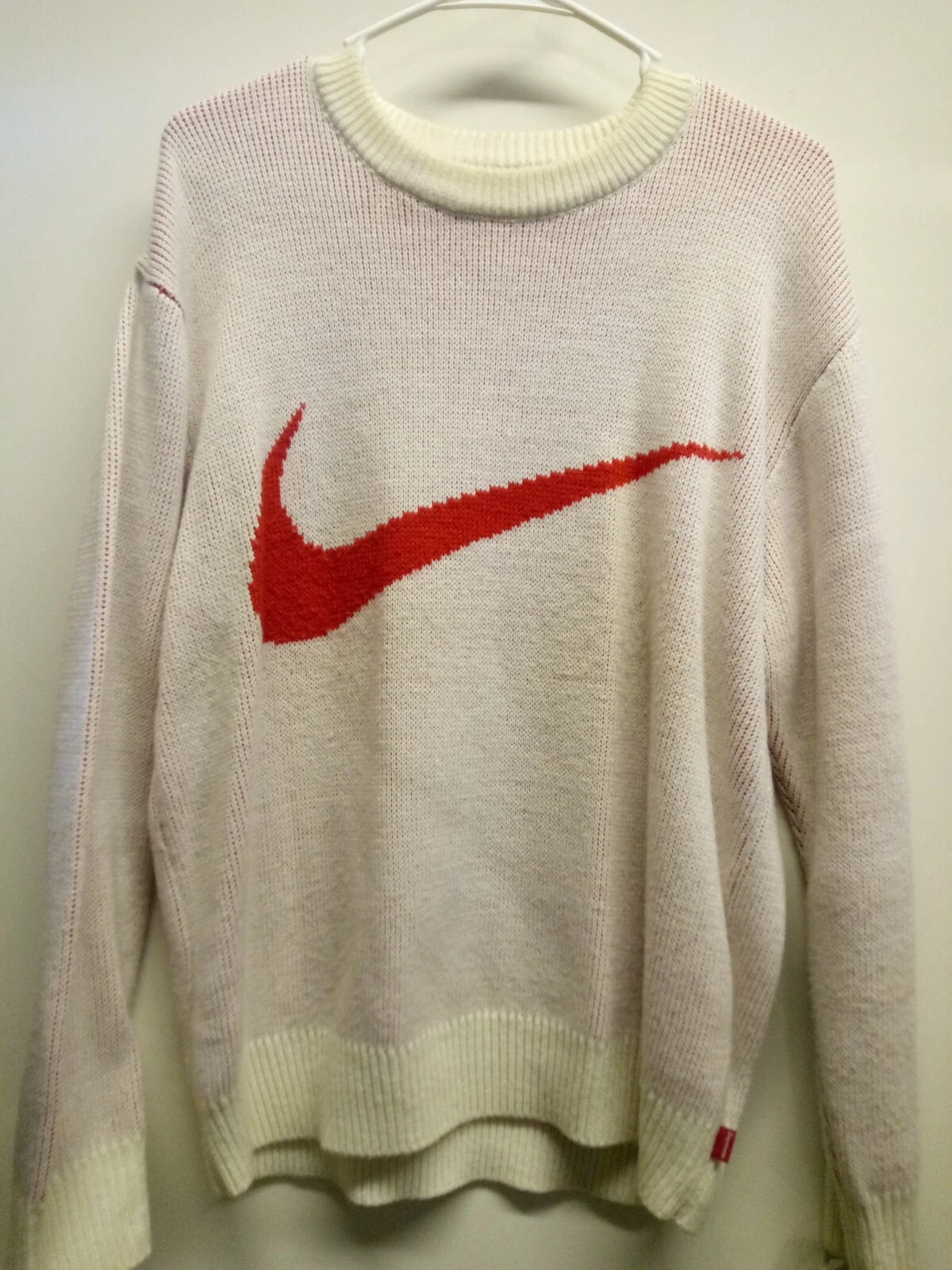 Pull Supreme Nike Swoosh tricot SS19 taille M blanc/rouge 