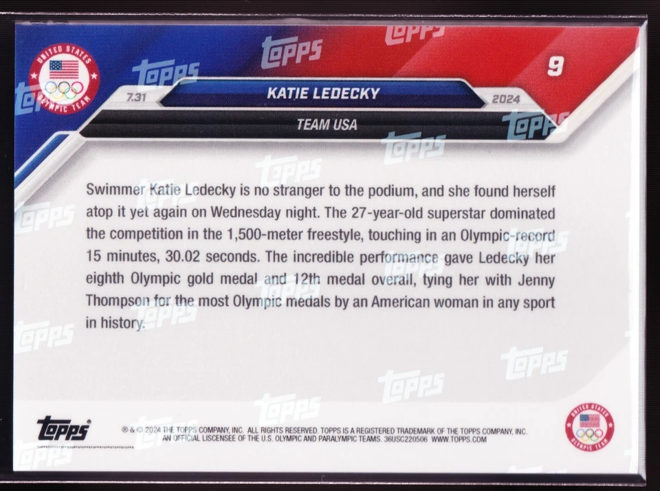 Галстуки Кэти Ледеки Дженни Томпсон Олимпийская команда Золото 2024 Topps Теперь Красные /10 - Изображение 2 из 2