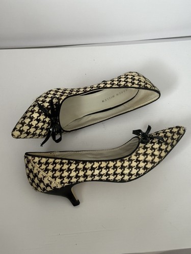 Karen Millen Genuine Leather Houndstooth Calf Hair Kitten Heel Pump Shoes Sz 37 - Picture 10 of 13