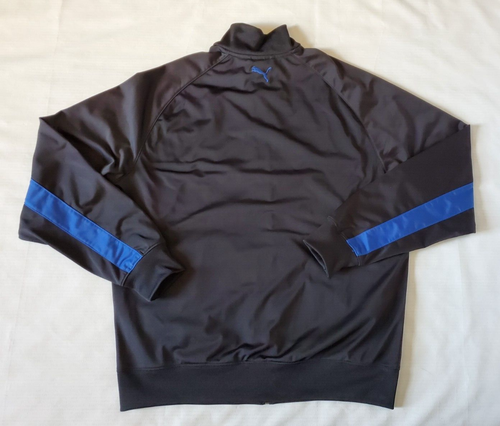 Puma Track Jacket Men's M Black Blue Full Zip Activewear Fitness Running Poly - Picture 2 of 7