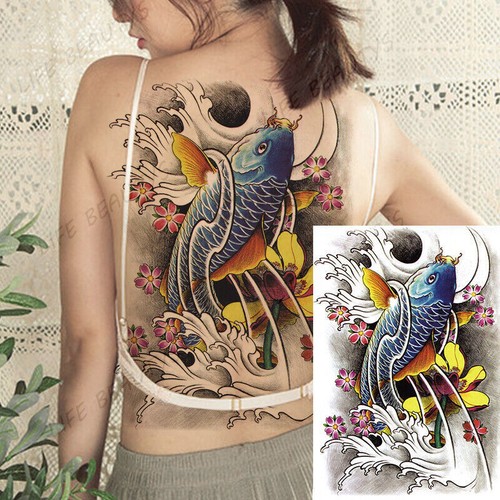 Full Back Temporary Tattoo Flash Fish Dragon Tiger Fox Cool Body Art Waterproof - Bild 5 von 13
