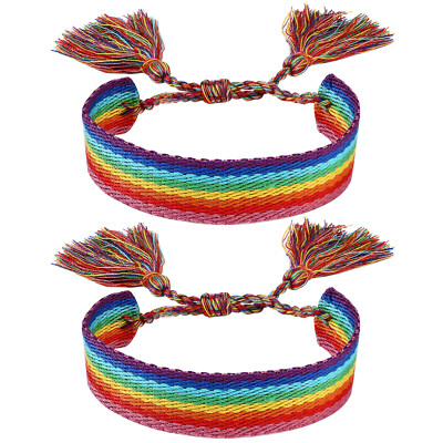 2pcs LGBT Gay Pride Lesbian Bisexual Rainbow Braided Bracelet Wristband  Rope