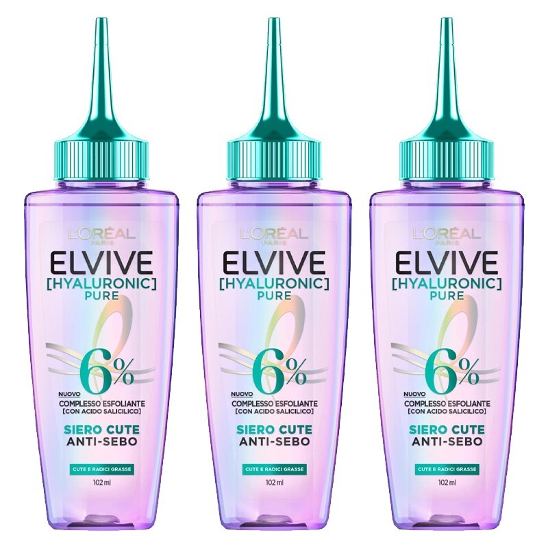 3pz L’OREAL ELVIVE Hyaluronic Pure Siero cute anti-sebo cute/radici grasse 102ml