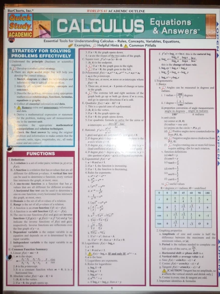 Barcharts Calculus Equations & Answers Quick Study Guide