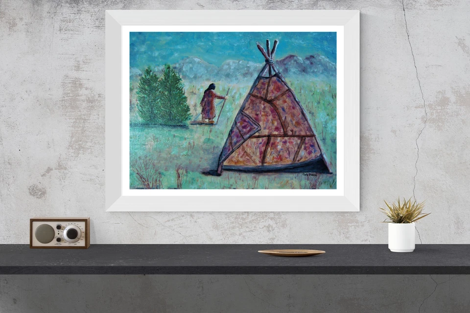 Pintura indiana Teepee original estilo Bob Ross arte assinada nativa por Carla Dancey - Imagem 2 de 4