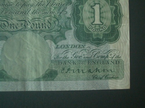 **Billete decente MAHON 'C50' nítido £1 'VF' 1928*** - Imagen 5 de 10