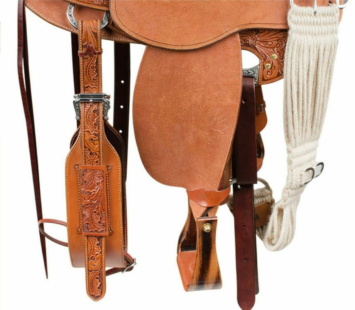 Selle en cuir western Wade siège en daim design pour cheval taille - 12