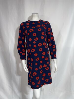 Tara Jarmon Navy Red Leopard Print Shift Dress Size 36