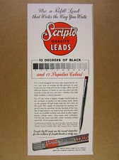 1942 Scripto Pencil Refill Leads 10 Degrees of Black chart vintage print Ad
