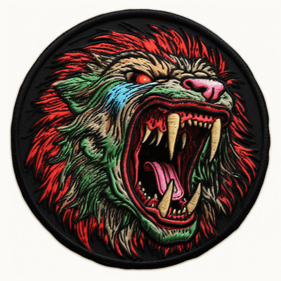 Lion Patch Embroidered Iron-on Applique Halloween Infected Zombie Zoo Animal