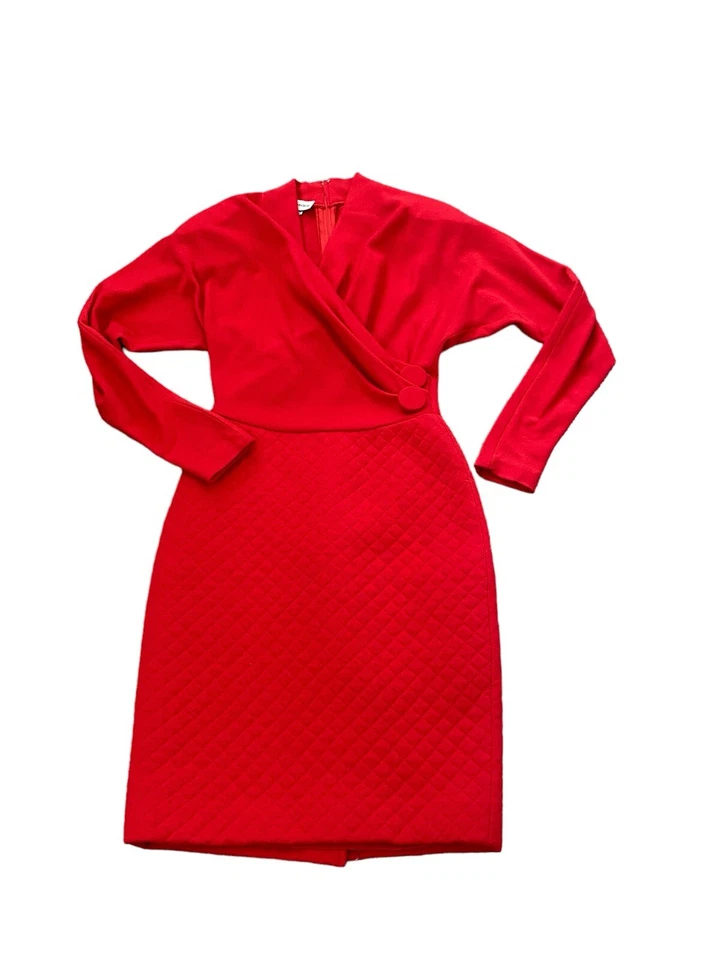 Vestido de lana rojo vintage ALBERT NIPON BOUTIQUE lápiz ondulante años 80 garra talla 4 USA Foto 4 de 4