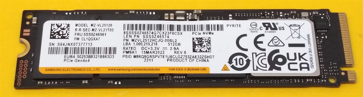 SSD - Samsung MZ-VL25120 MZVL2512HCJQ-00BL2 512GB Solid State 