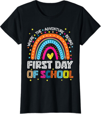 Where The Adventure Begins First Day Of School Cute Ladies' Crewneck T-Shirt